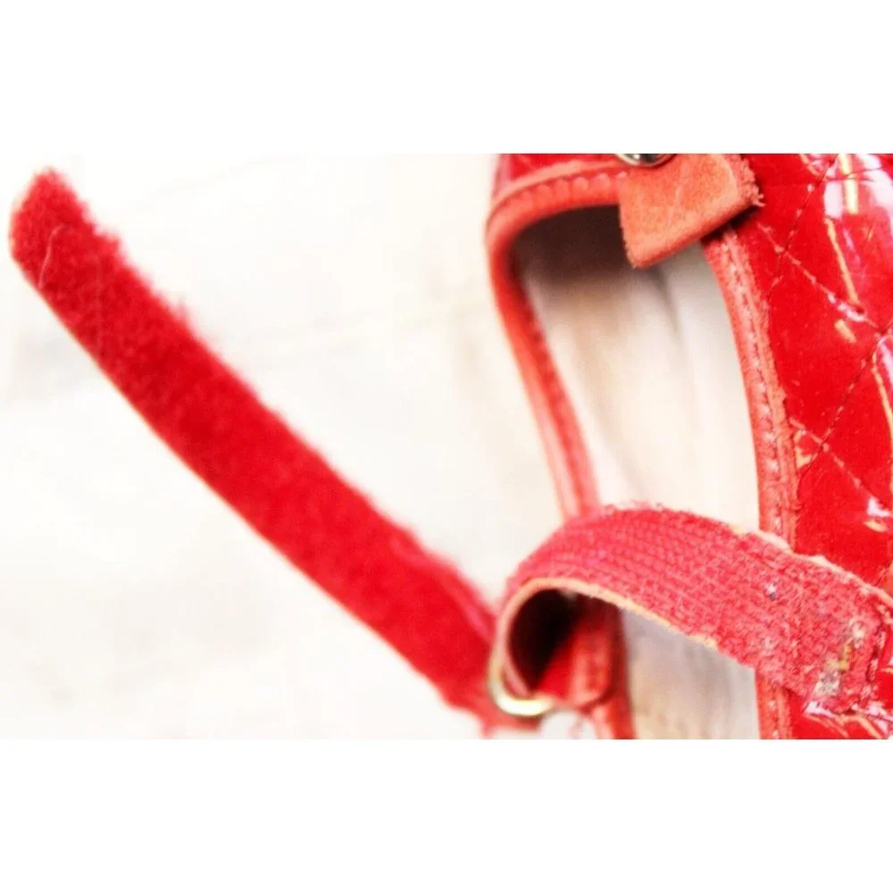 Primigi Quilted Look Mary Janes Red Patent Leather Sky Effect System Bow Heart